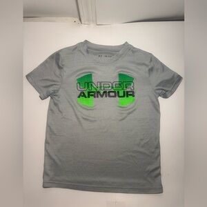 Under Armour Kids Light Gray Tee with Neon Green Logo